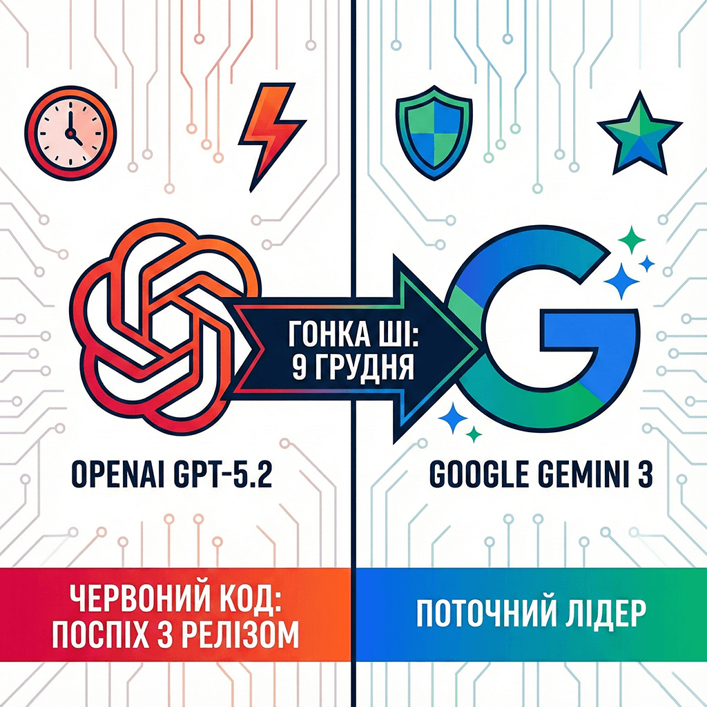 OpenAI оголошує «Червоний код»: GPT-5.2 вийде 9 грудня у відповідь на Gemini 3
