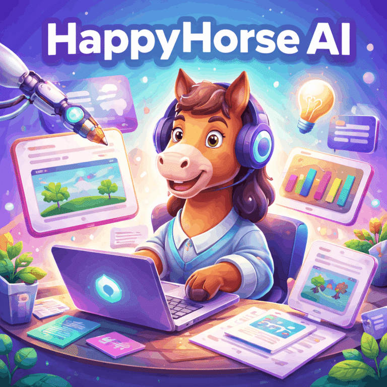 Ілюстрація роботи AI-платформи HappyHorse AI для створення контенту